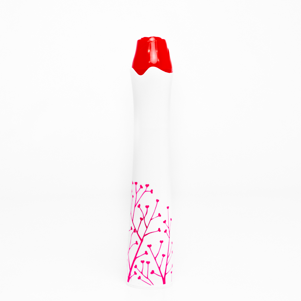 Rózsa alakú női esernyő váza kialakítású tokban piros/fehér színben